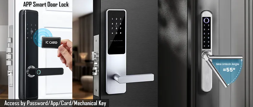 App smart door locks — open by password, app, card or mechanical key