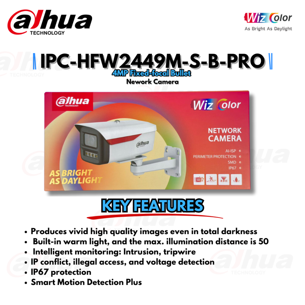 Wiz Color Color Camera 4MP WizColor Camera | DH-IPC-HFW2449M-S-B-PRO